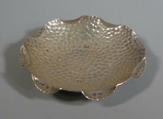 Arts & Crafts Style Hallmarked Sterling Silver Planished Pin Dish Sheffield 1972