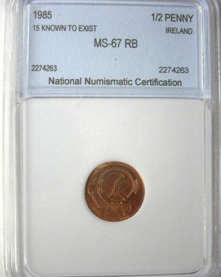 IRELAND 1985 1/2 PENNY GEM,  UNCIRCULATED RB ONLY 15 KNOWN TO EXIST EXTRA RARE 2