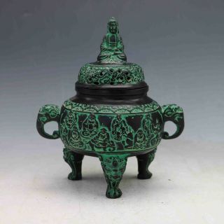 Collectible Decorated Chinese Hand - Carved Bronze Buddha Incense Burner&lid