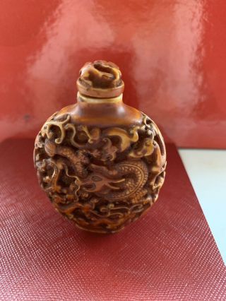 Antique Vintage Chinese Oriental Brown On Resin? Carved Snuff Perfume Bottle Lid