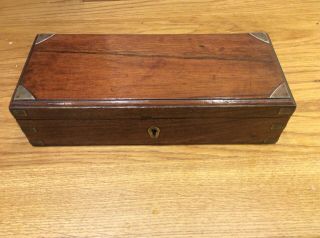 Charming Antique Small Wooden Box With Hinged Lid 275mm X 115mm X 70mm