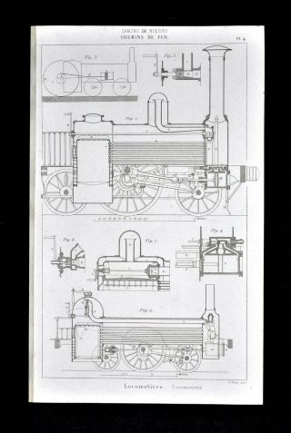 1859 Didot Antique Print Diagram - Locomotives Steam Engines Railroad Train
