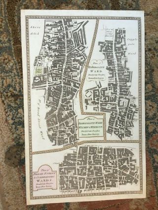 1700s Street Map Of Bishopsgate & Aldergate Ward London 22 X 36 Cm