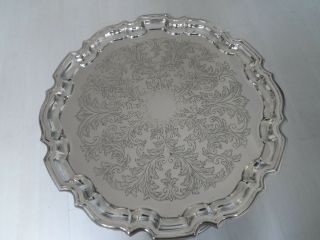 Vintage Chased Silver Plate Round Tray Salver Waiter 14.  25 Inches Dia - Cavalier
