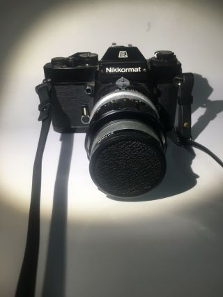 Rare Vintage Nikkormat El Film Camera With 52 Mm Lens And Leather Strap - Japan
