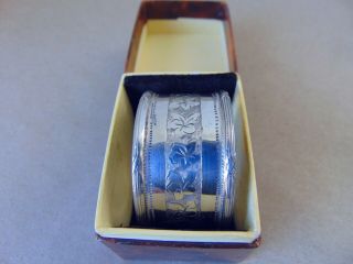 Edwardian Sterling Silver Bright Cut " Carol Ann " Napkin Ring 1909