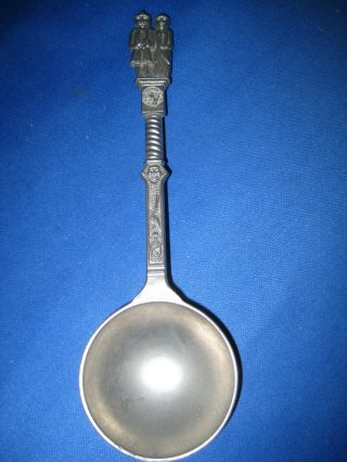 Antique German Solid Embossed & Engraved Pewter Reinzinn Wedding Spoon