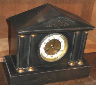 Antique French Black Marble Mantle Clock By Japy Frères