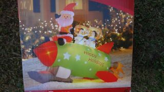 Rare Santa & Penguins Spaceship Rocket Christmas Airblown Inflatable Light Up