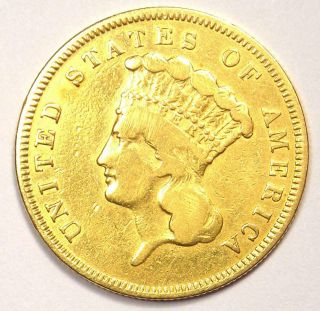 1856 - S Indian Three Dollar Gold Coin ($3) - Vf Details - Rare Date Coin