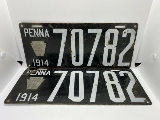 Vintage Rare Matching Set Of 1914 Pennsylvania Porcelain License Plates 14 Pa.