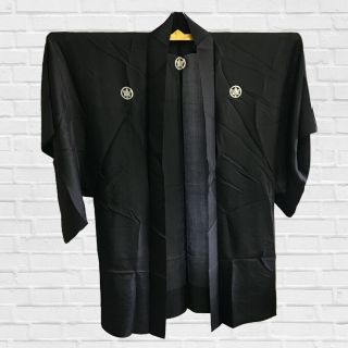 Vintage Japanese Kimono,  Black Silk Haori Jacket,  Silk Craft Material