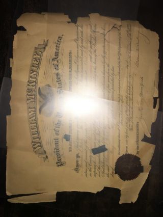 Presidential Official Paper 1897 William Mckinley Signed Document Rare