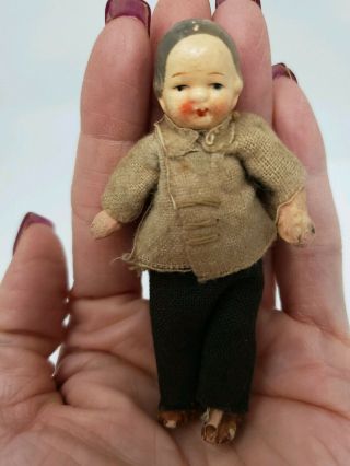 Antique All Bisque Hertwig Dollhouse Doll Germany Miniature 3 " Little Boy