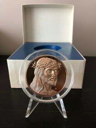 Rare Franklin " Crown Of Thorns " Sculptors Studio Bronze Coin Medal & Stand