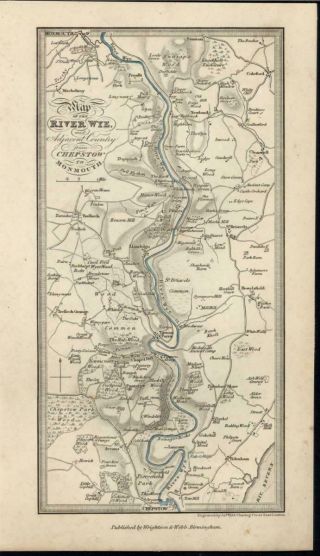 River Wye Monmouth Chepstow English Welsh Border C.  1840 Antique Hand Color Map