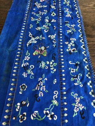 Antique Chinese Silk Hand Embroidered 1 Robe Sleeve Panel Butterflies Old Label