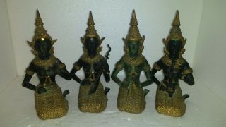 Vintage Gilded Bronze/brass Thai Female Musician Figurines 8 "