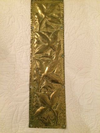 Vintage Beaten Brass Finger Plate Push Door Handle Leaf & Vine Art Nouveau