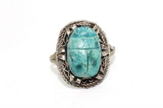 A Pretty Antique Art Deco Sterling Silver 925 Egyptian Scarab Ring 15084