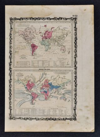 1862 Johnson World Map Co - Tidal Lines & Ocean Currents River Systems Physical
