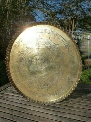 Lovely Large Heavy Antique Vintage Ornate Islamic Asian Round Brass Tray.