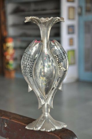 Old Handcrafted Brass Unique Fish Shape Flower Vase/pot