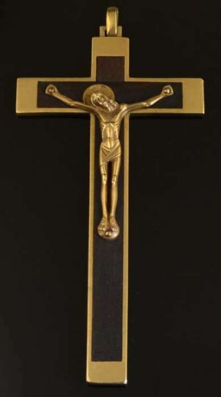 Authentic Antique Art Deco Signed Py 6 3/4 " Solid Brass Pectoral Cross Crucifix