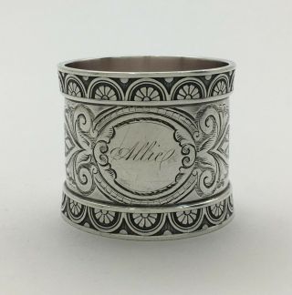 Gorgeous Bright Cut Engraved Heavy Sterling Silver Napkin Ring " Allie "