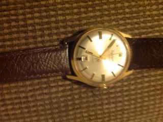 Vintage Trafalgar Mens Date Watch 17 Jewels Swiss Made Movement Leather Strap
