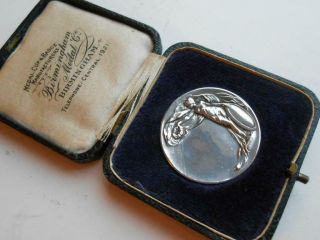Antique Solid Silver Art Nouveau Naked Boxed Medal British French