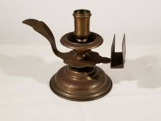 Antique Brass Candlestick Chamber Stick W/ Matchbox Holder Taper Art Nouveau