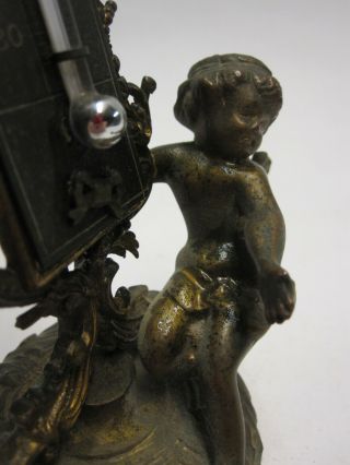 antique Victorian desktop cast bronze cherub figure with thermometer 2