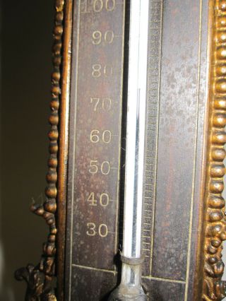 antique Victorian desktop cast bronze cherub figure with thermometer 3