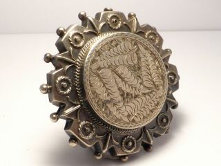 Fine Antique Large Victorian C1890 Sterling Silver Floral Etched Pin Brooch 6.  7g