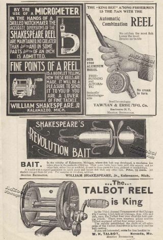 1901 Shakespeare,  Yawman & Erbe,  W.  H.  Talbot Fishing Reels Print Ad – Cool Pix