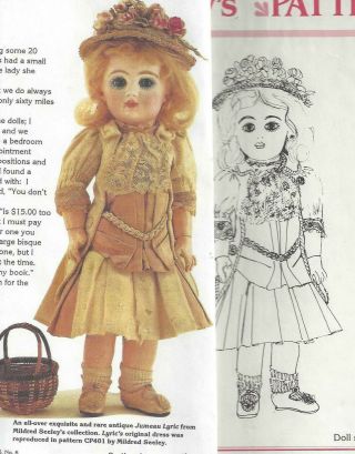 16 " Antique French Bru Doll Dress/jacket Blouse Skirt/underwear Shoe Sock Pattern