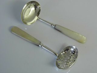 Antique Victorian Matching Pair Sterling Silver Mop Sifter & Ladel Spoons 1888