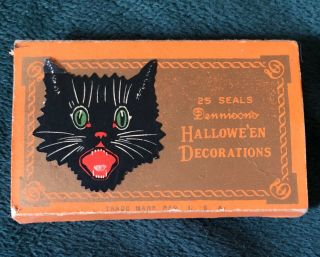 Vintage Rare Halloween Black Cat Seals By Dennison’s Box W/ 20 Seals