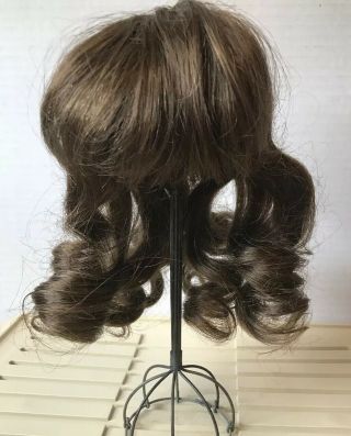 Vintage Brunette Synthetic Doll Wig Size 14 Bangs And Long Bouncy Curls