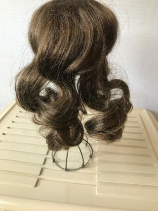 Vintage Brunette Synthetic Doll Wig Size 14 Bangs and Long Bouncy Curls 2