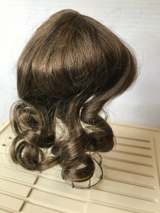 Vintage Brunette Synthetic Doll Wig Size 14 Bangs and Long Bouncy Curls 3