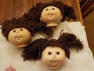 Set Of 3 Vintage 1984 M N Thomas Cabbage Patch Style Doll Heads Brown Hair