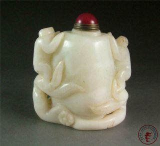 Antique Old Chinese Celadon Nephrite Jade Carved Snuff Bottle Double Monkeys