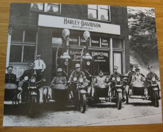 Vintage Harley Davidson Motorcycle Shop Photograph Print Bikes Sidecars Old