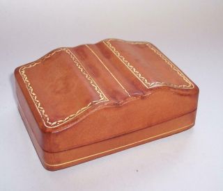 Antique/vintage Italian Tan Leather Trinket Keepsake Box With Gold Gilt Work