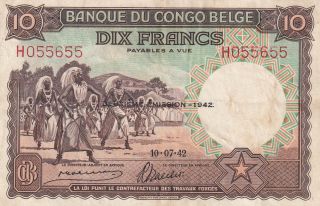 Belgium Belgian Congo 10 Francs 1942 Rare (b147)