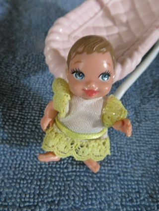 RARE Barbie Midge Happy Family Newborn Brunette Baby doll W/Bassinet NR Skipper 2