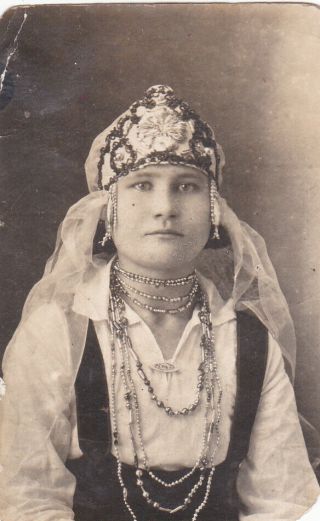 1930s Pretty Young Woman Girl Folk Ethnic Dress Types Old Russian Antique Photo