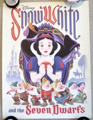 Rare Snow White And The Seven Dwarfs With Apple 18x24 Giclee Print Disney
